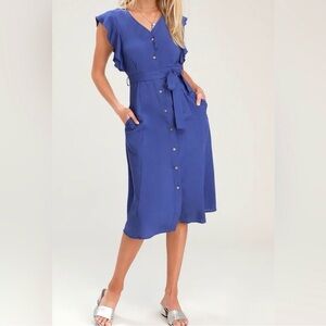 Get Ready for Spring! Elegant Lulus Vibrant Purple/Blue Midi Dress NWT